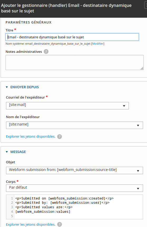 webform handler destinataire