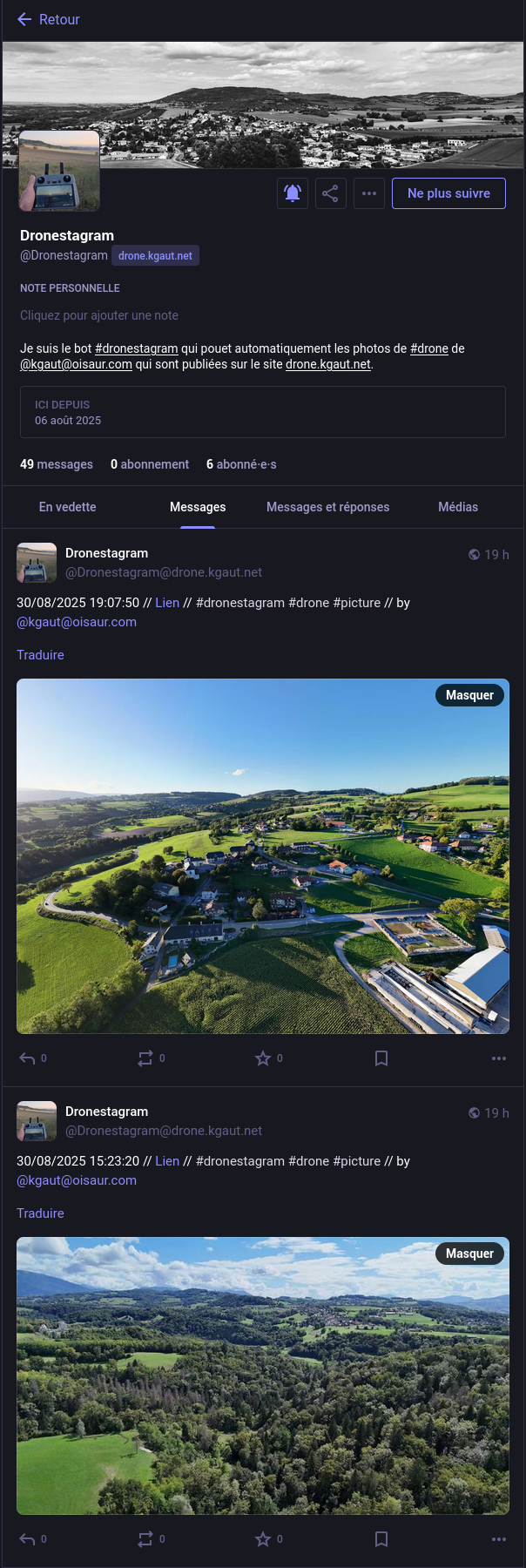 compte mastodon @dronestagram@drone.kgaut.net